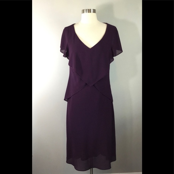 Coldwater Creek Sz 10 Purple Beaded V Neck Dress Wine Red - Picture 4 of 12